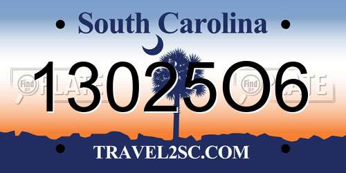 13025O6 South Carolina License Plate