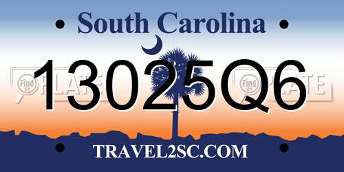 13025Q6 South Carolina License Plate