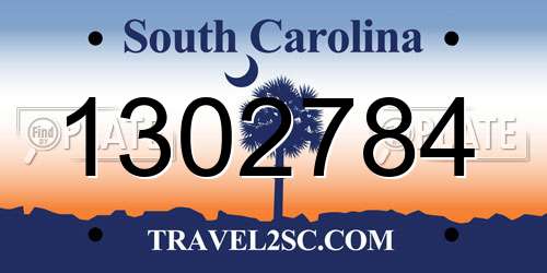 1302784 South Carolina License Plate