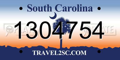 1304754 South Carolina License Plate