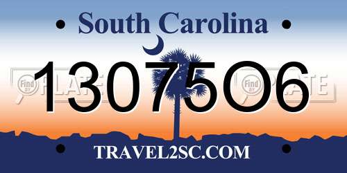 13075O6 South Carolina License Plate