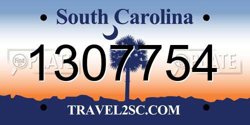 1307754 South Carolina License Plate