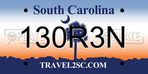 130R3N South Carolina License Plate