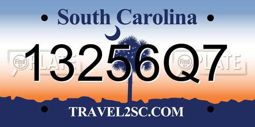 13256Q7 South Carolina License Plate