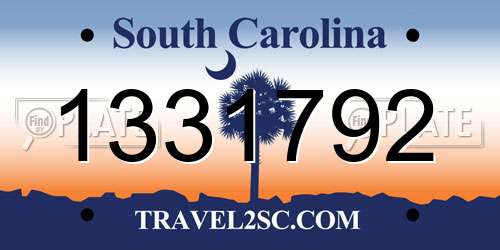 1331792 South Carolina License Plate