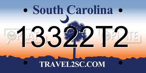13322T2 South Carolina License Plate