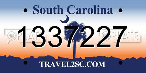 1337227 South Carolina License Plate