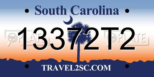 13372T2 South Carolina License Plate