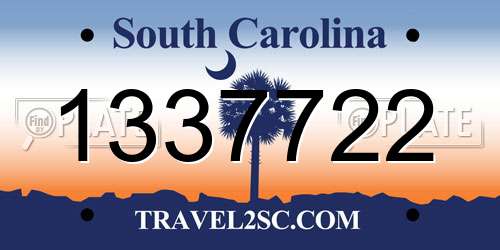 1337722 South Carolina License Plate