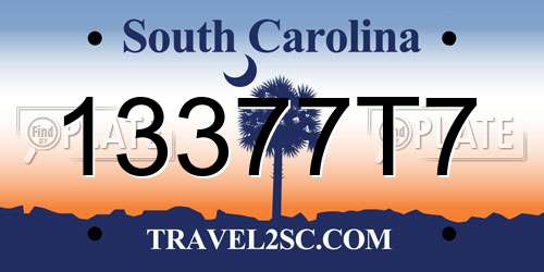 13377T7 South Carolina License Plate