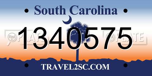 1340575 South Carolina License Plate