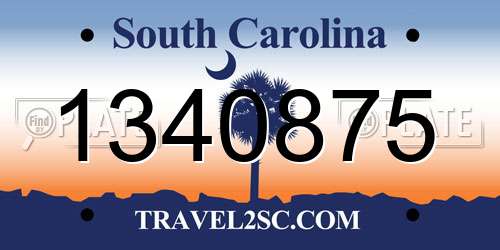 1340875 South Carolina License Plate