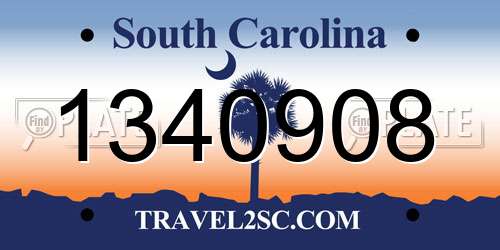 1340908 South Carolina License Plate