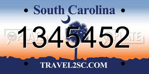 1345452 South Carolina License Plate