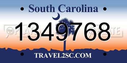 1349768 South Carolina License Plate
