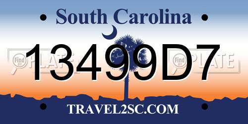 13499D7 South Carolina License Plate