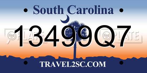 13499Q7 South Carolina License Plate