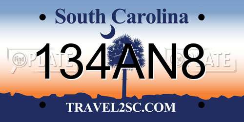134AN8 South Carolina License Plate