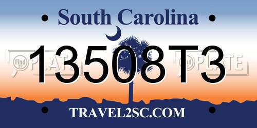 13508T3 South Carolina License Plate