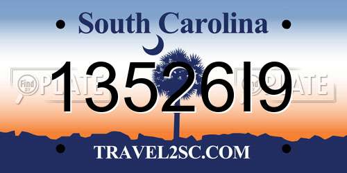 13526I9 South Carolina License Plate