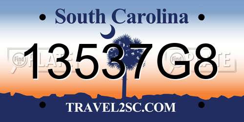 13537G8 South Carolina License Plate