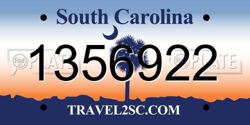 1356922 South Carolina License Plate