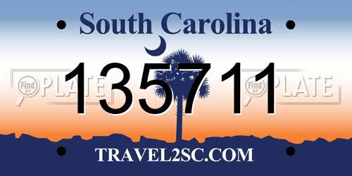 135711 South Carolina License Plate