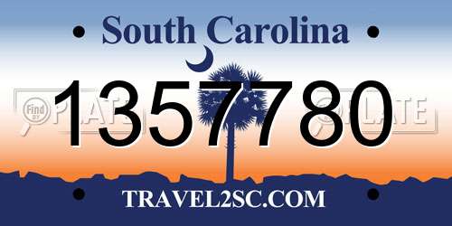 1357780 South Carolina License Plate