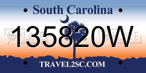 135820W South Carolina License Plate