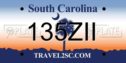 135ZII South Carolina License Plate