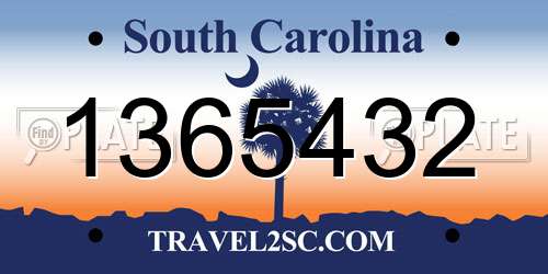 1365432 South Carolina License Plate