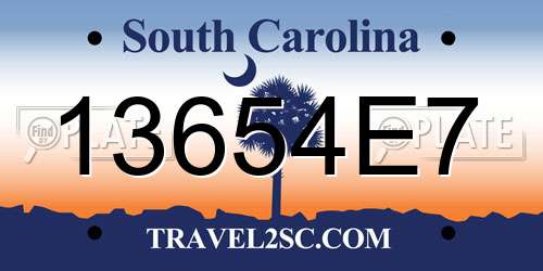 13654E7 South Carolina License Plate