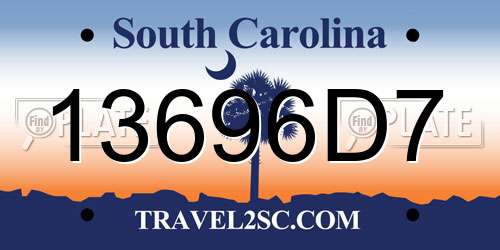 13696D7 South Carolina License Plate