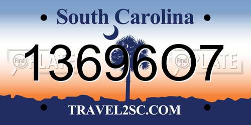 13696O7 South Carolina License Plate