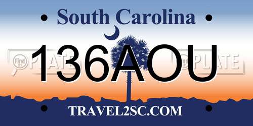 136AOU South Carolina License Plate