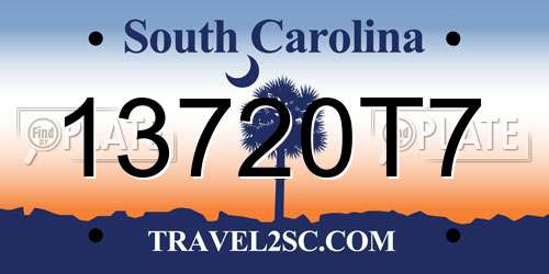 13720T7 South Carolina License Plate