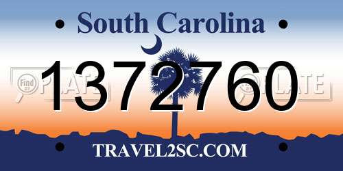 1372760 South Carolina License Plate