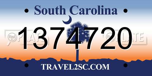 1374720 South Carolina License Plate