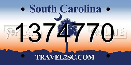 1374770 South Carolina License Plate
