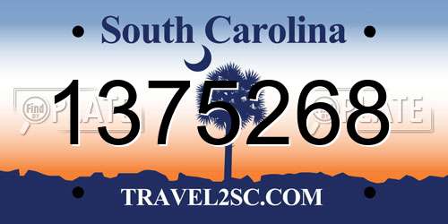 1375268 South Carolina License Plate