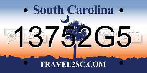 13752G5 South Carolina License Plate