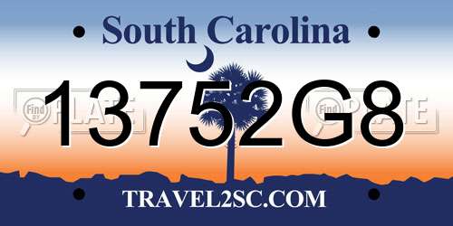 13752G8 South Carolina License Plate