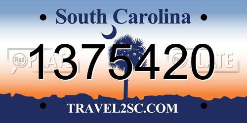 1375420 South Carolina License Plate