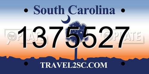 1375527 South Carolina License Plate