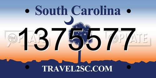 1375577 South Carolina License Plate