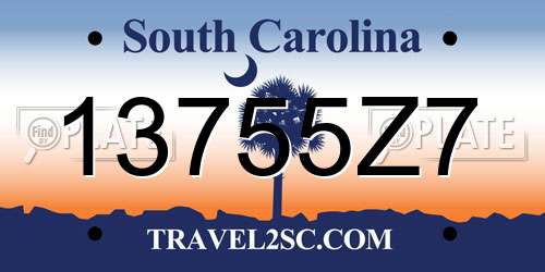 13755Z7 South Carolina License Plate