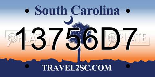 13756D7 South Carolina License Plate