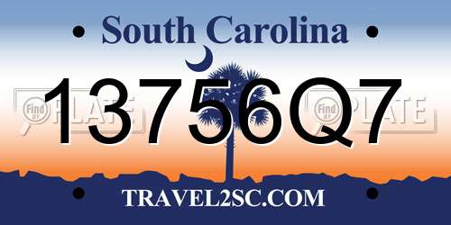 13756Q7 South Carolina License Plate