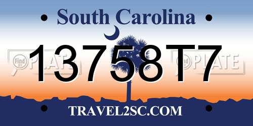 13758T7 South Carolina License Plate