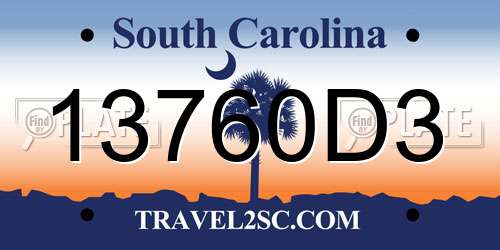 13760D3 South Carolina License Plate